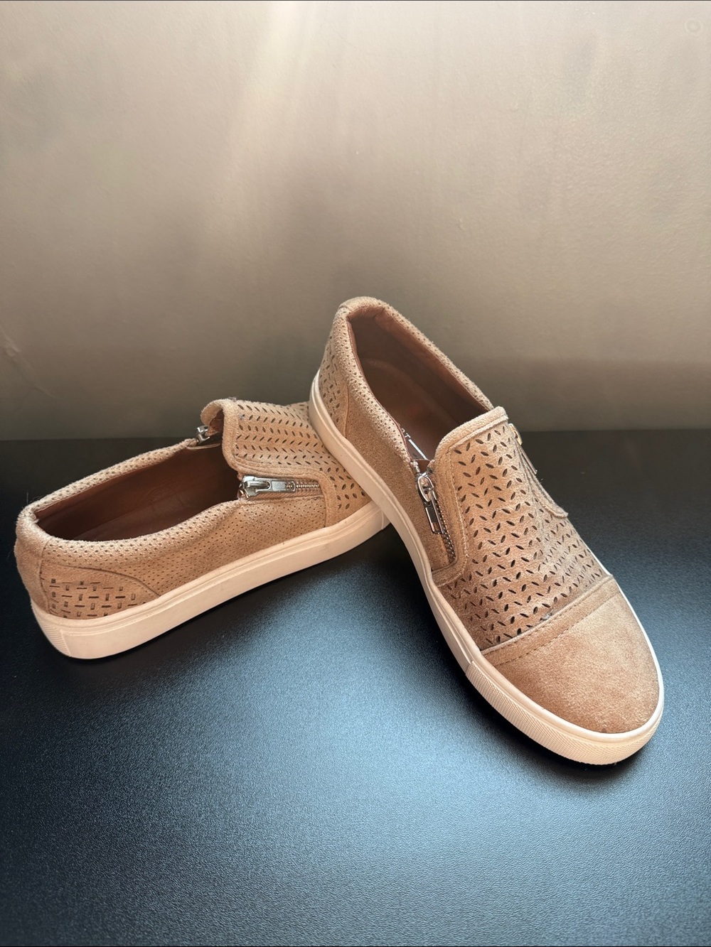 Report Slip-On Perforated Sneakers in Light Brown and White